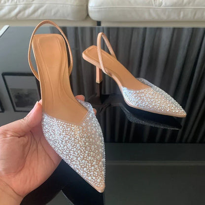Madison | Women's Rhinestone Pointed Toe Slingback Heels