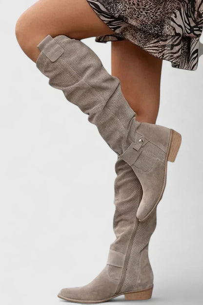 Halvira | Women's Vintage Perforated Knee High Boots