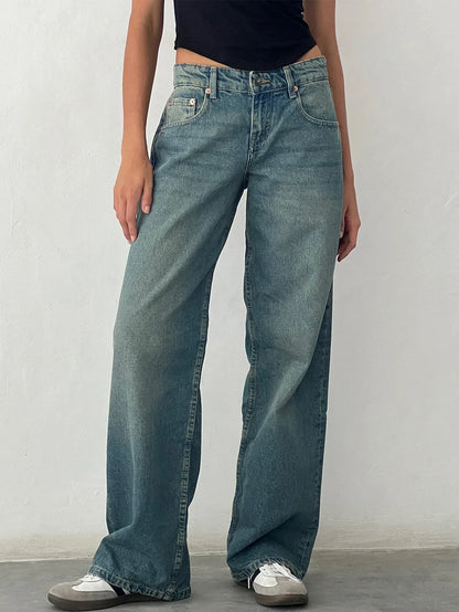 Sylvaine | Women's Vintage Washed Baggy Wide Leg Jeans