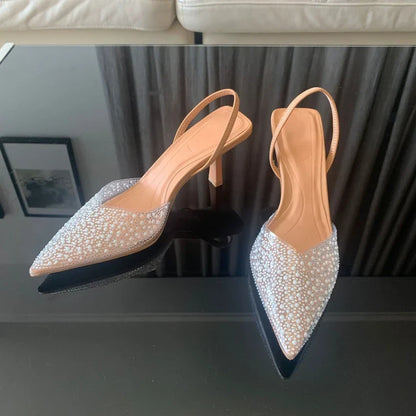 Madison | Women's Rhinestone Pointed Toe Slingback Heels