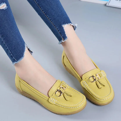 Daphne | Women's Leather Look Bow Tassel Slip On Loafers