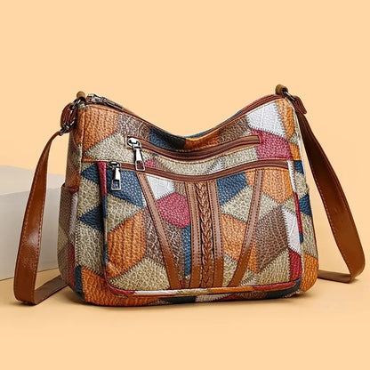 Roseline | Women's Vintage Patchwork Faux Leather Crossbody Bag