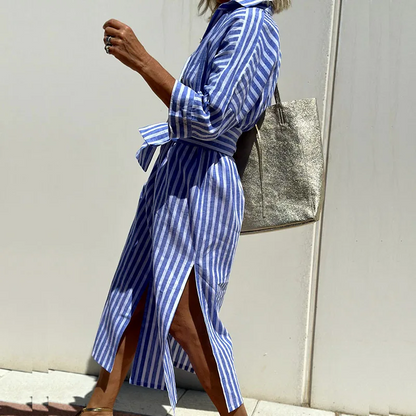 Trixie | Women's Striped Button Up Midi Shirt Dress
