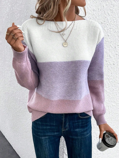 Lyric | Women's Ombre Colour Block Knit Round Neck Sweater