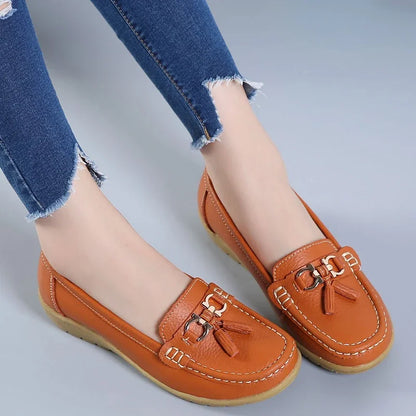 Daphne | Women's Leather Look Bow Tassel Slip On Loafers