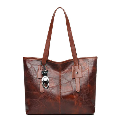 Susan | Women's Vintage Faux Leather Tote Bag with Bear Charm
