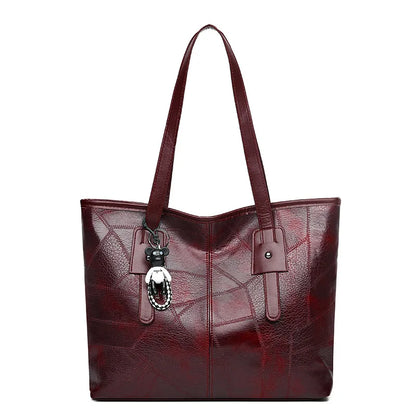 Susan | Women's Vintage Faux Leather Tote Bag with Bear Charm