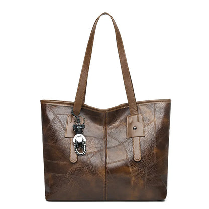 Susan | Women's Vintage Faux Leather Tote Bag with Bear Charm