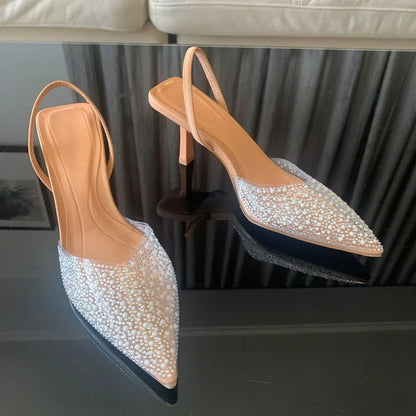 Madison | Women's Rhinestone Pointed Toe Slingback Heels