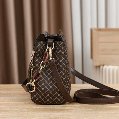 Marjorie | Women's Printed Faux Leather Bucket Crossbody Bag with Chain