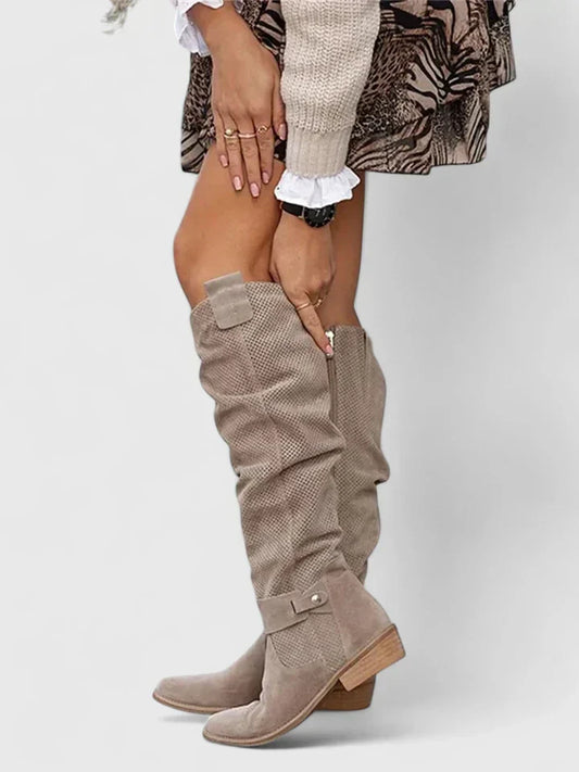 Halvira | Women's Vintage Perforated Knee High Boots