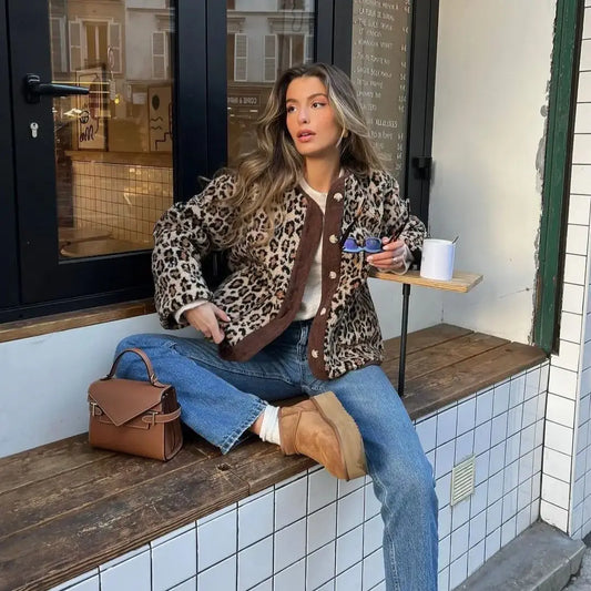 Lydia | Women's Leopard Print Fleece Button Cardigan