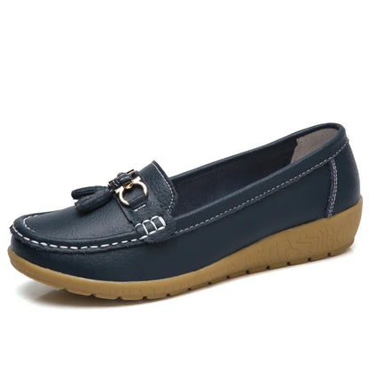 Daphne | Women's Leather Look Bow Tassel Slip On Loafers
