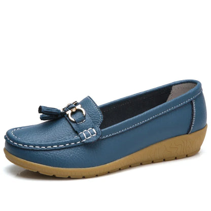 Daphne | Women's Leather Look Bow Tassel Slip On Loafers