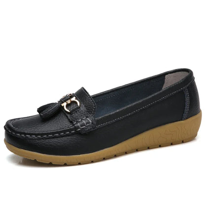 Daphne | Women's Leather Look Bow Tassel Slip On Loafers