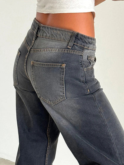 Sylvaine | Women's Vintage Washed Baggy Wide Leg Jeans