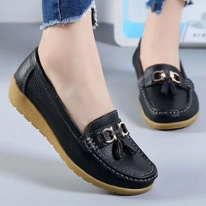 Daphne | Women's Leather Look Bow Tassel Slip On Loafers