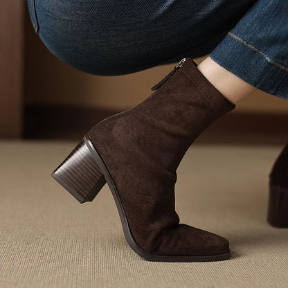Vynce | Women's Square Toe Block Heel Ankle Booties