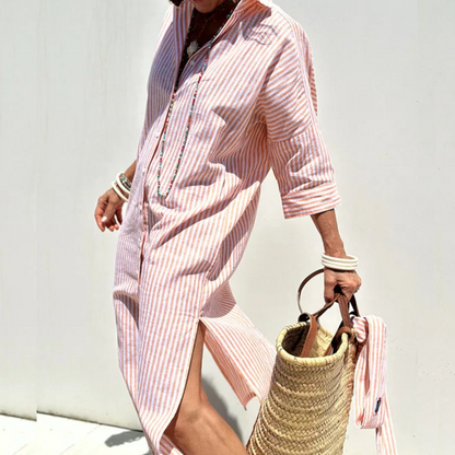 Trixie | Women's Striped Button Up Midi Shirt Dress