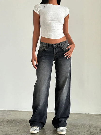 Sylvaine | Women's Vintage Washed Baggy Wide Leg Jeans