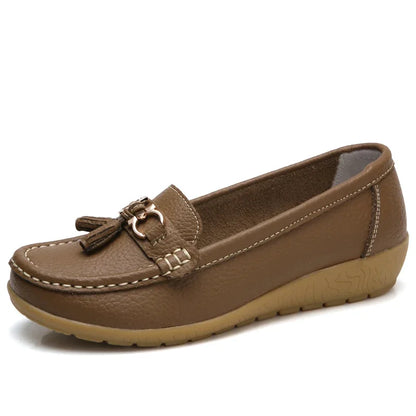 Daphne | Women's Leather Look Bow Tassel Slip On Loafers