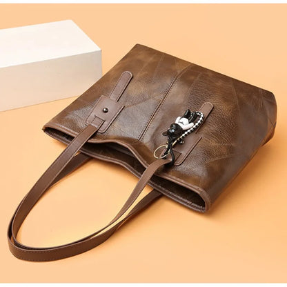 Susan | Women's Vintage Faux Leather Tote Bag with Bear Charm