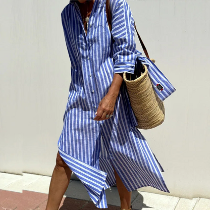 Trixie | Women's Striped Button Up Midi Shirt Dress