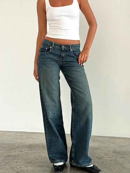 Sylvaine | Women's Vintage Washed Baggy Wide Leg Jeans