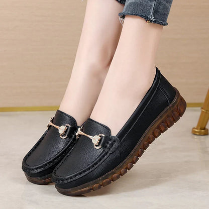 Yvette | Women's Leather Look Horsebit Slip On Loafers