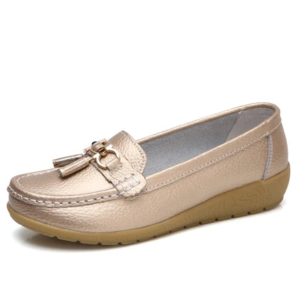 Daphne | Women's Leather Look Bow Tassel Slip On Loafers