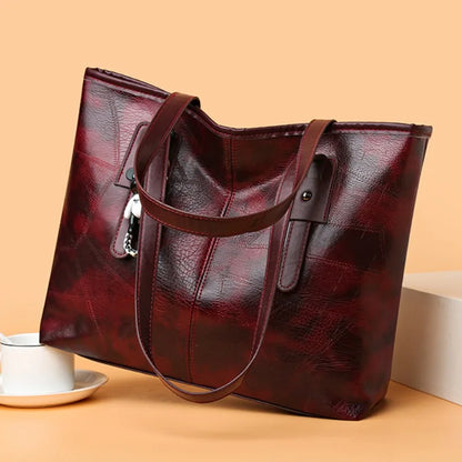 Susan | Women's Vintage Faux Leather Tote Bag with Bear Charm