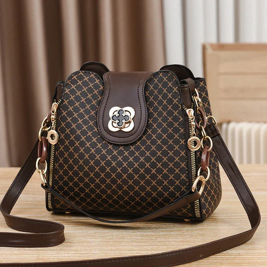 Marjorie | Women's Printed Faux Leather Bucket Crossbody Bag with Chain