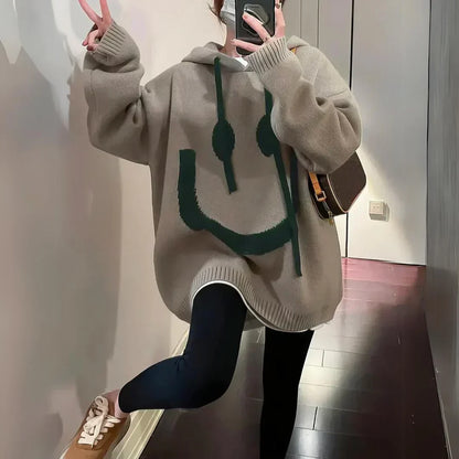 Smiley | Women's Smiley Face Oversized Pullover Hoodie