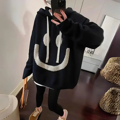 Smiley | Women's Smiley Face Oversized Pullover Hoodie