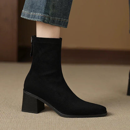 Vynce | Women's Square Toe Block Heel Ankle Booties