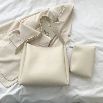 Nathalie | Women's Faux Leather Minimalist Shoulder Tote Bag