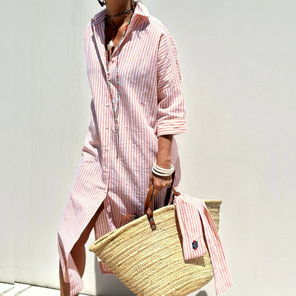 Trixie | Women's Striped Button Up Midi Shirt Dress