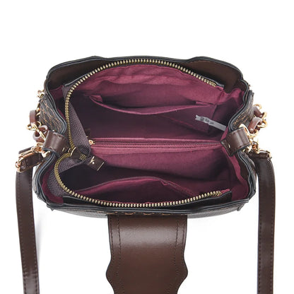Marjorie | Women's Printed Faux Leather Bucket Crossbody Bag with Chain