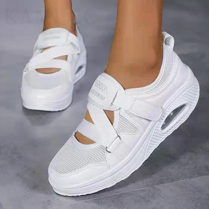 Lise | Women's Mesh Hook and Loop Slip On Platform Sneakers
