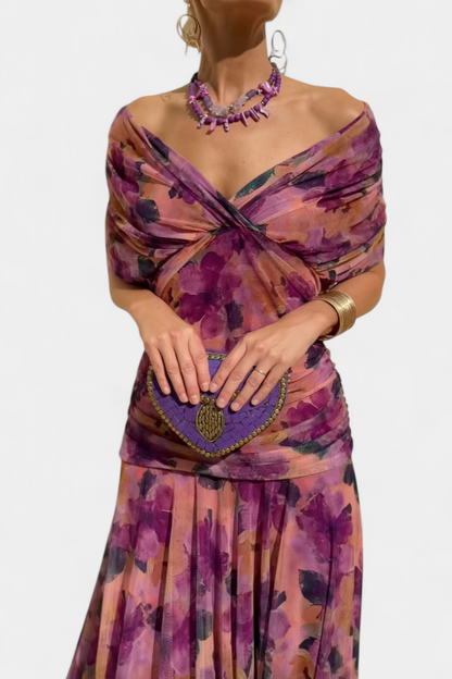 Alizée | Women's Floral Wrap V Neck Short Sleeve Maxi Dress
