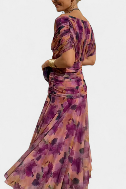 Alizée | Women's Floral Wrap V Neck Short Sleeve Maxi Dress