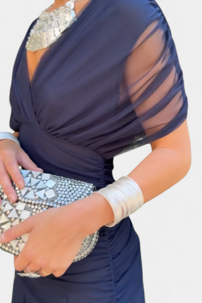 Alizée | Women's Floral Wrap V Neck Short Sleeve Maxi Dress