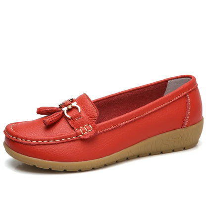 Daphne | Women's Leather Look Bow Tassel Slip On Loafers