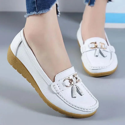 Daphne | Women's Leather Look Bow Tassel Slip On Loafers