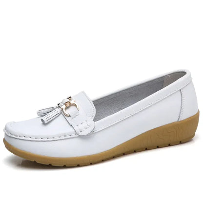 Daphne | Women's Leather Look Bow Tassel Slip On Loafers