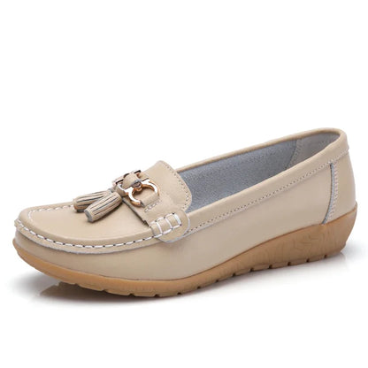 Daphne | Women's Leather Look Bow Tassel Slip On Loafers