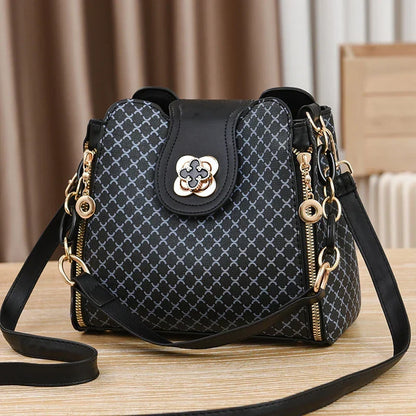 Marjorie | Women's Printed Faux Leather Bucket Crossbody Bag with Chain