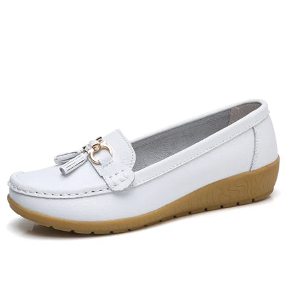 Daphne | Women's Leather Look Bow Tassel Slip On Loafers