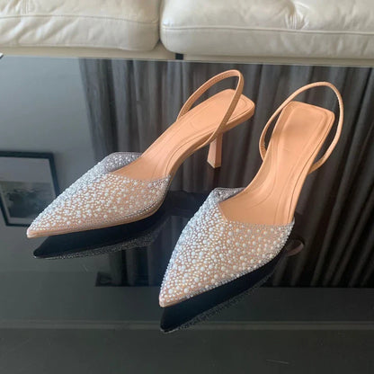 Madison | Women's Rhinestone Pointed Toe Slingback Heels