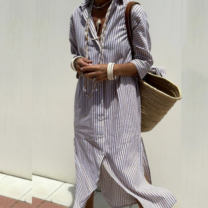 Trixie | Women's Striped Button Up Midi Shirt Dress